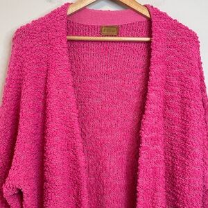 POL Popcorn Cardigan Sweater Open Front Long Pink Pockets Cozy Medium